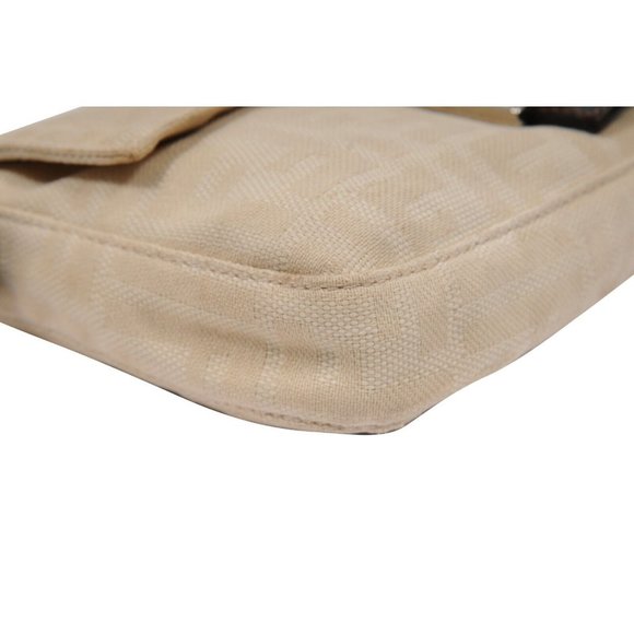 Fendi FF Logo Vintage Zucca Baguette Flap Shoulder Bag Tan Brown Leather Strap - Picture 8 of 16